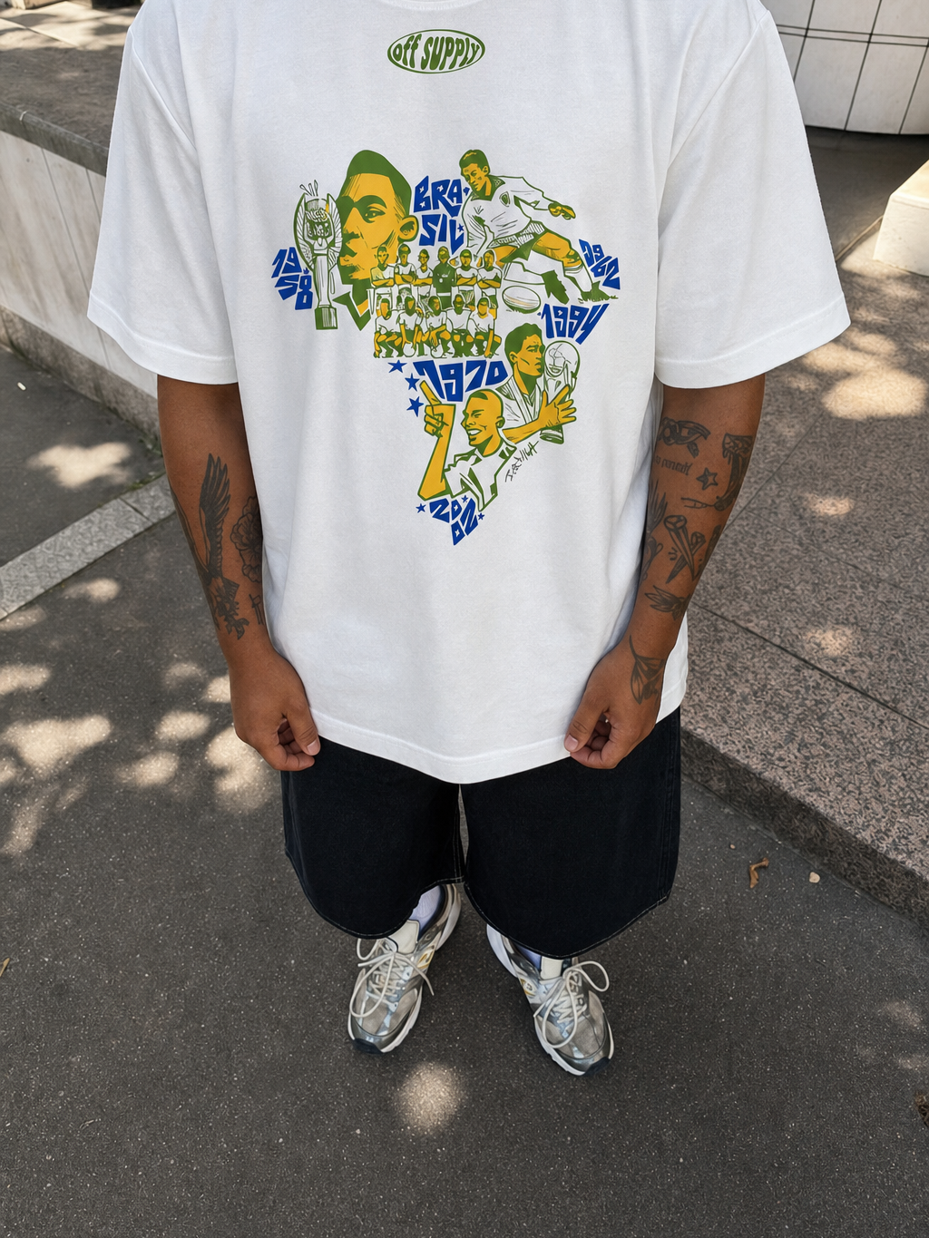 Off Supply Brazil Heritage White T-Shirt – model front