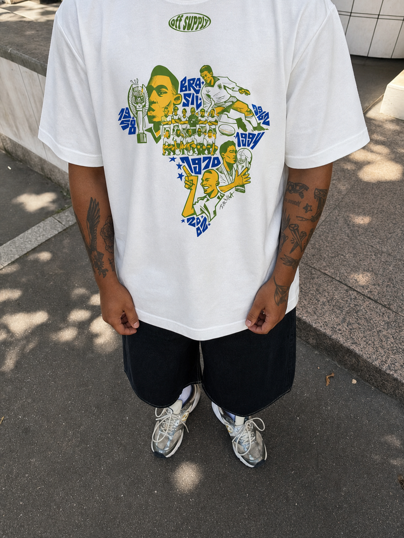 Off Supply Brazil Heritage White T-Shirt – model front