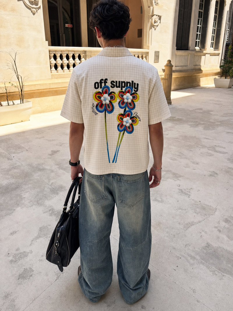 OFF SUPPLY EVERYDAY FLOWERS SHIRT IN IVORY – model back