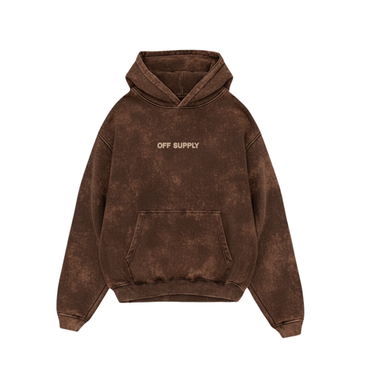 OFFSUPPLY EMBROIDERY EARTH CLAY ACID WASH HOODIE