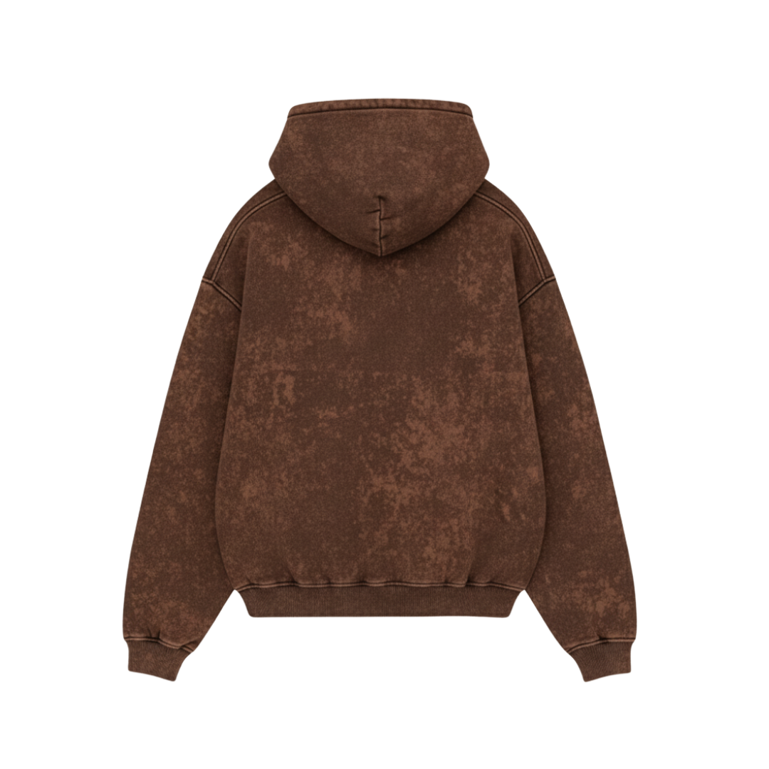 OFFSUPPLY EMBROIDERY EARTH CLAY ACID WASH HOODIE