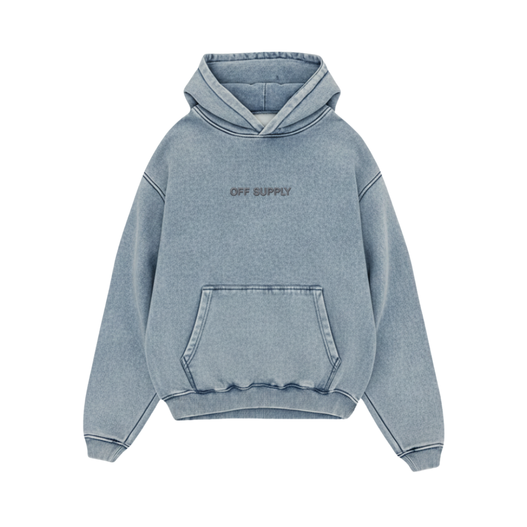 OFFSUPPLY ICE BLUE ACID WASH HOODIE
