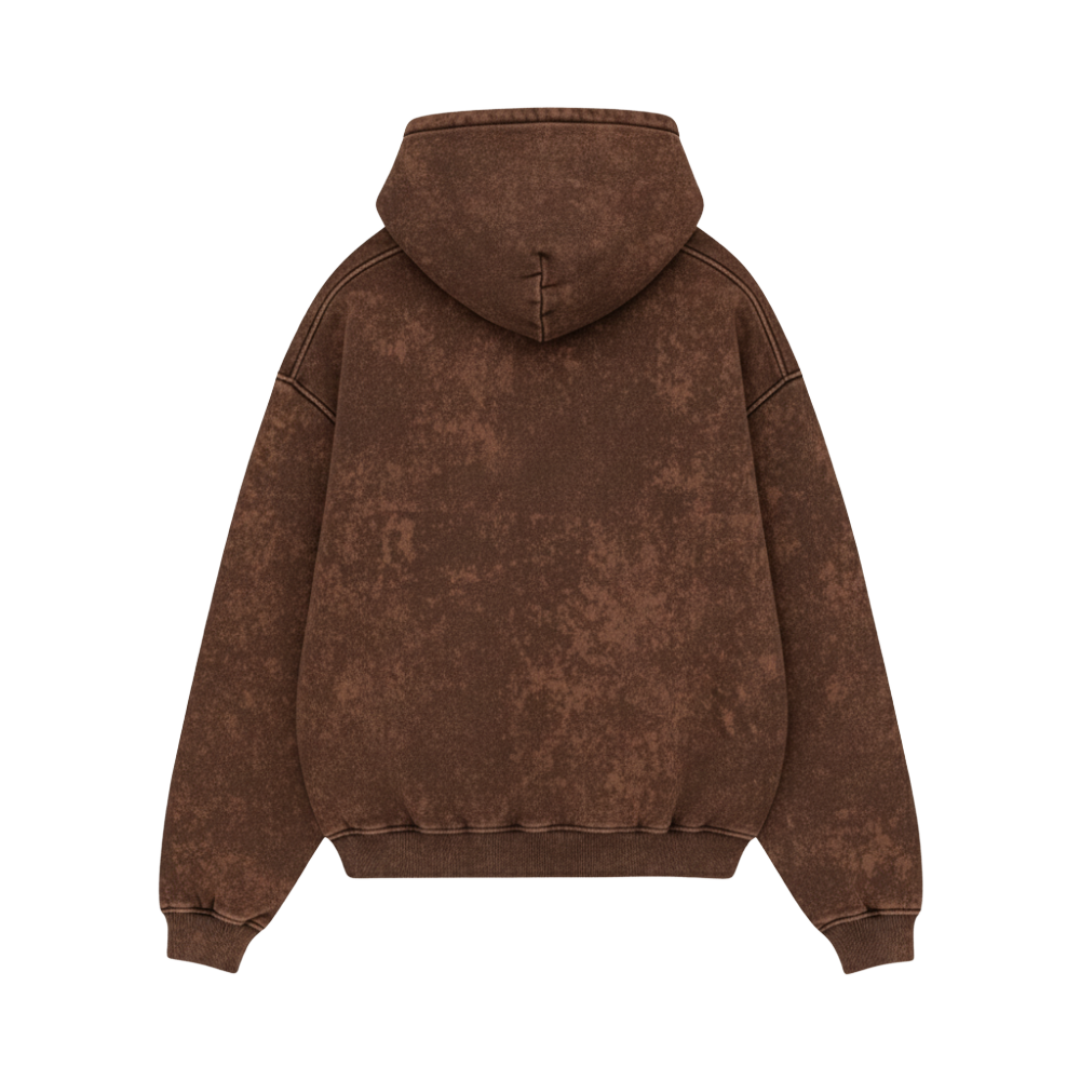 OFFSUPPLY OVAL EARTH CLAY ACID WASH HOODIE