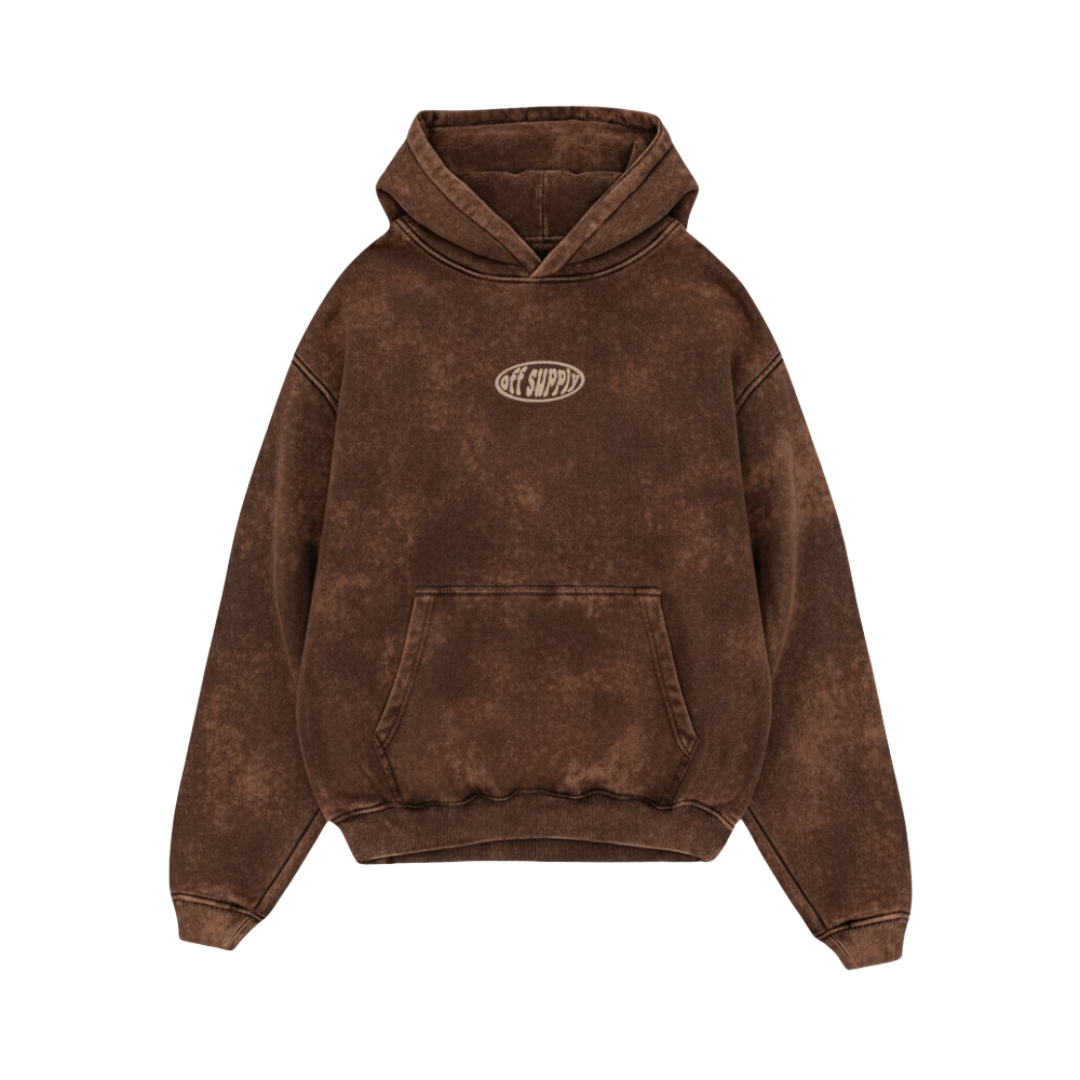OFFSUPPLY OVAL EARTH CLAY ACID WASH HOODIE