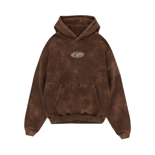 OFFSUPPLY OVAL EARTH CLAY ACID WASH HOODIE