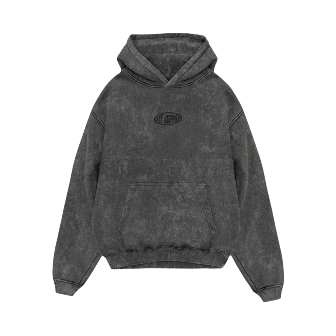 OFFSUPPLY OVAL GRAPHITE ACID WASH HOODIE