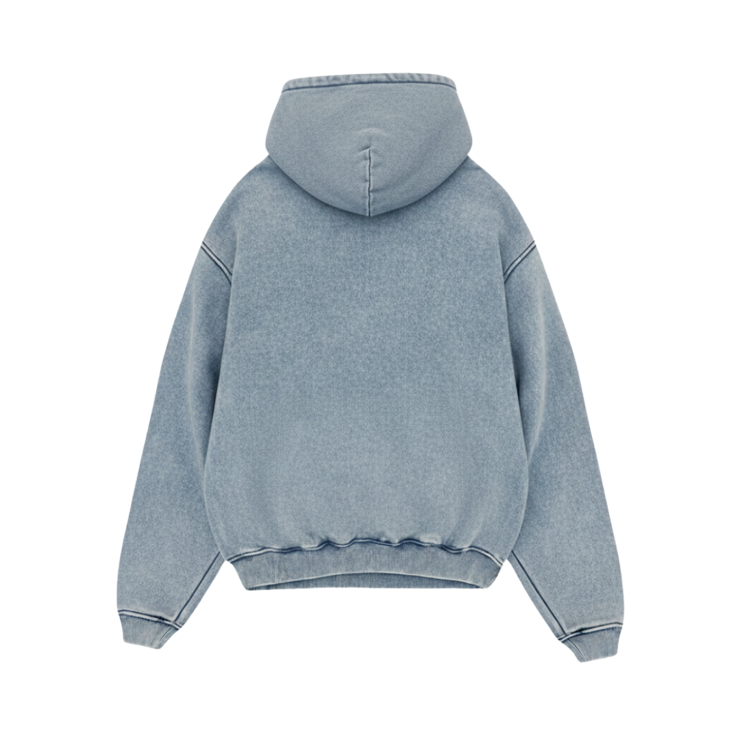 OFFSUPPLY OVAL ICE BLUE ACID WASH HOODIE