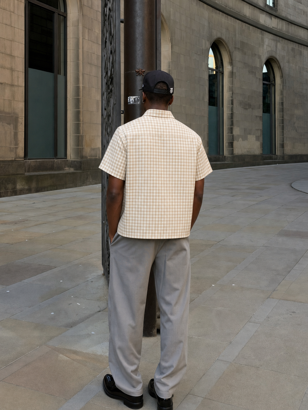 OFF SUPPLY HARMONY BEIGE CHECKS SHIRT – model back