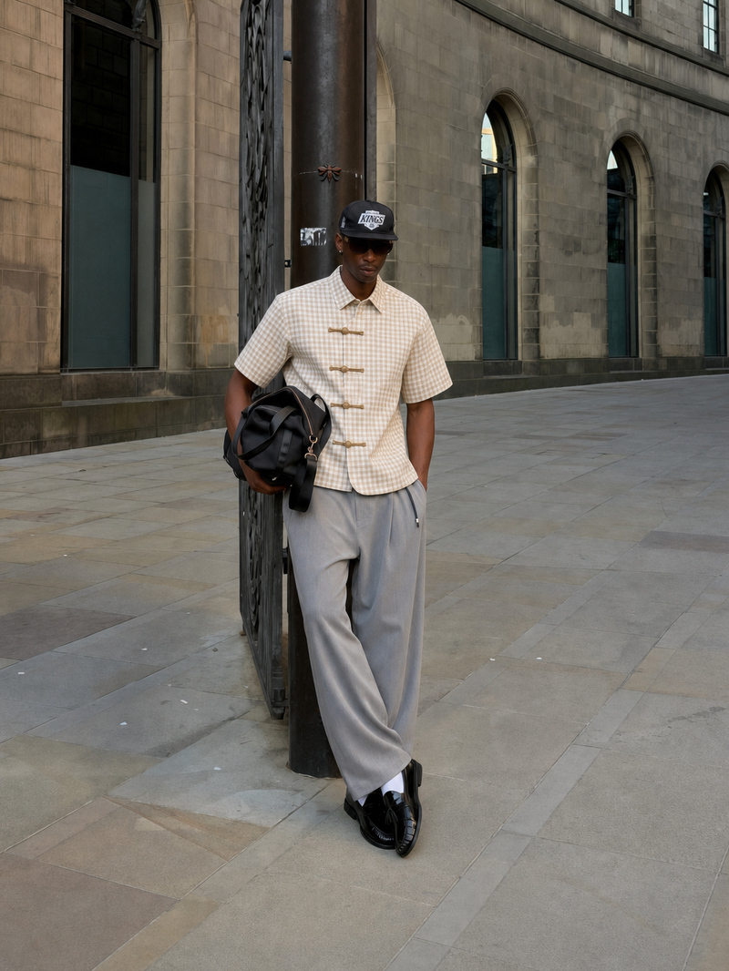 OFF SUPPLY HARMONY BEIGE CHECKS SHIRT – model front