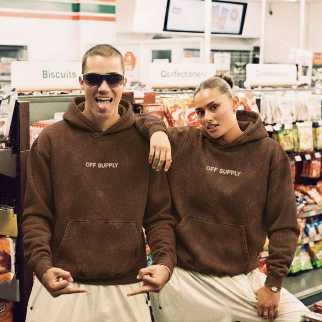 OFFSUPPLY EMBROIDERY EARTH CLAY ACID WASH HOODIE