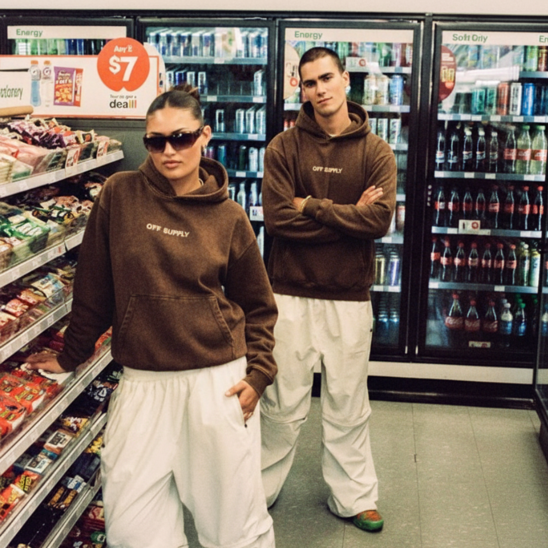 OFFSUPPLY EMBROIDERY EARTH CLAY ACID WASH HOODIE