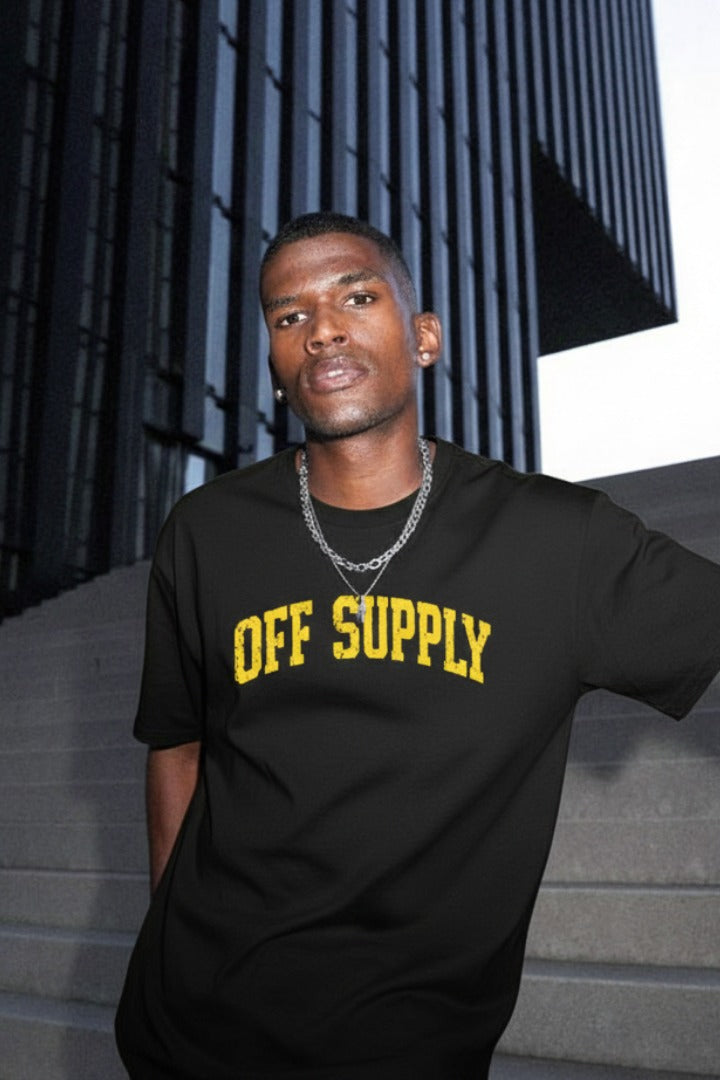 Off supply Varsity text Black T-shirt