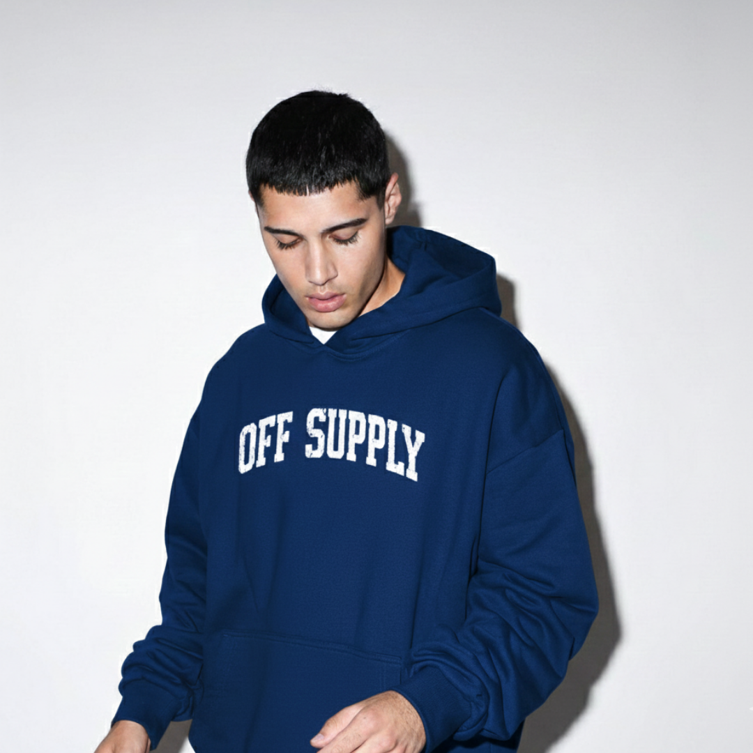Off supply Varsity text Blue Hoodie