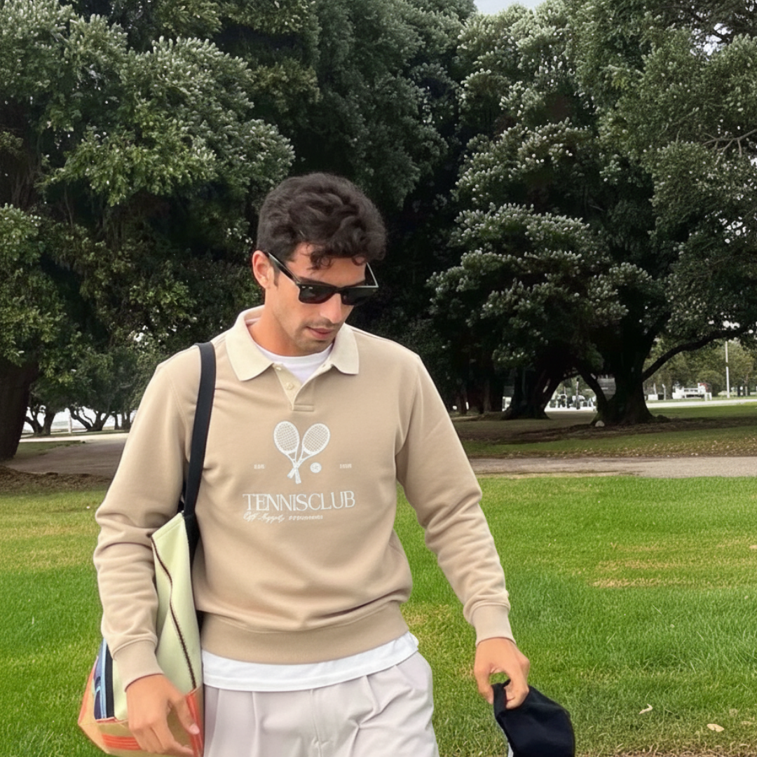 Off supply Tennis Club Beige Polo Sweatshirt