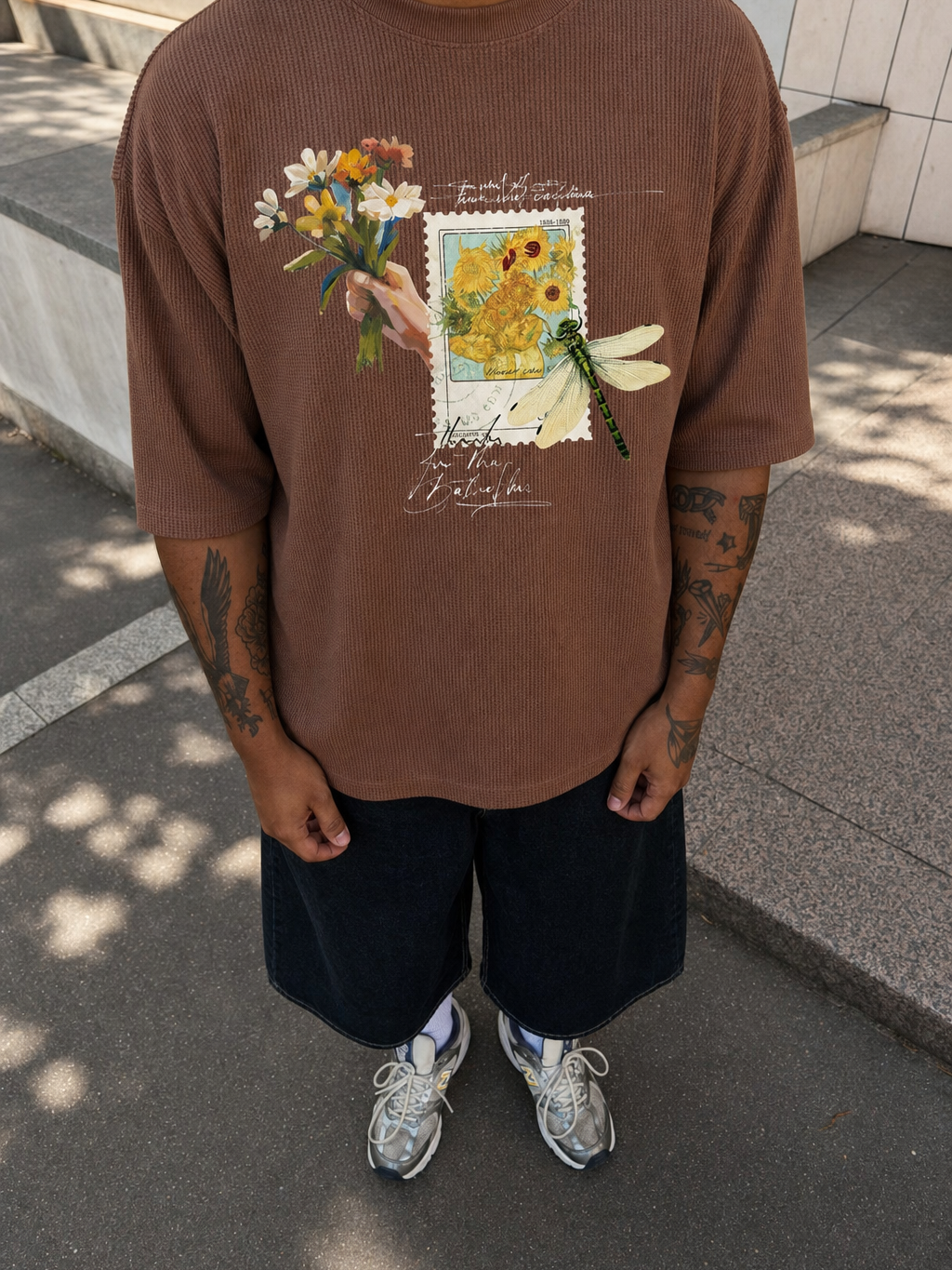 Off Supply Stamped Memories Clay Waffle T-shirt – model front