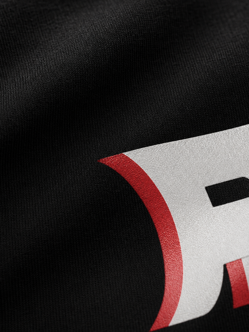 Off Supply Red Fury Black T-Shirt – close-up detail