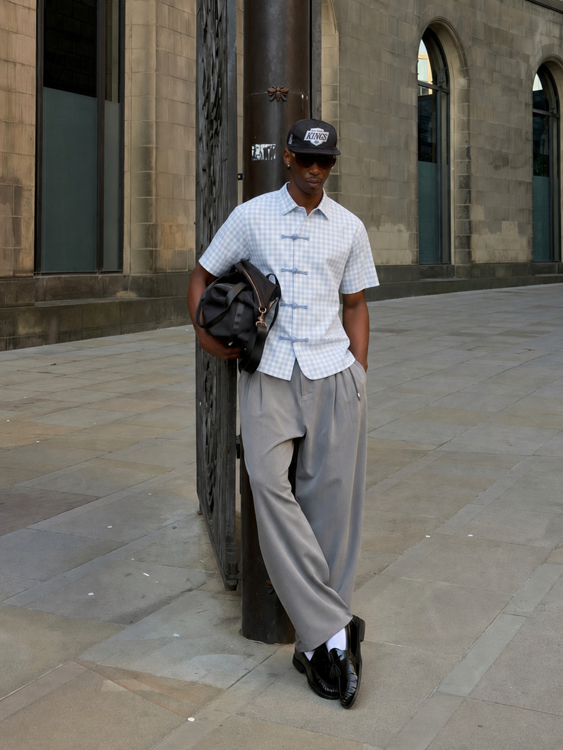 OFF SUPPLY HARMONY ICE BLUE CHECKS SHIRT – model front