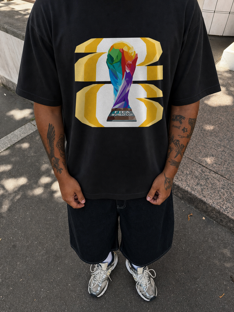 Off Supply Prism Trophy Black T-Shirt – model front
