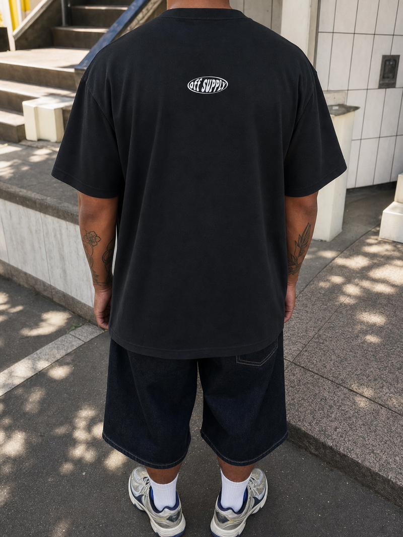 Off Supply Red Fury Black T-Shirt – model back