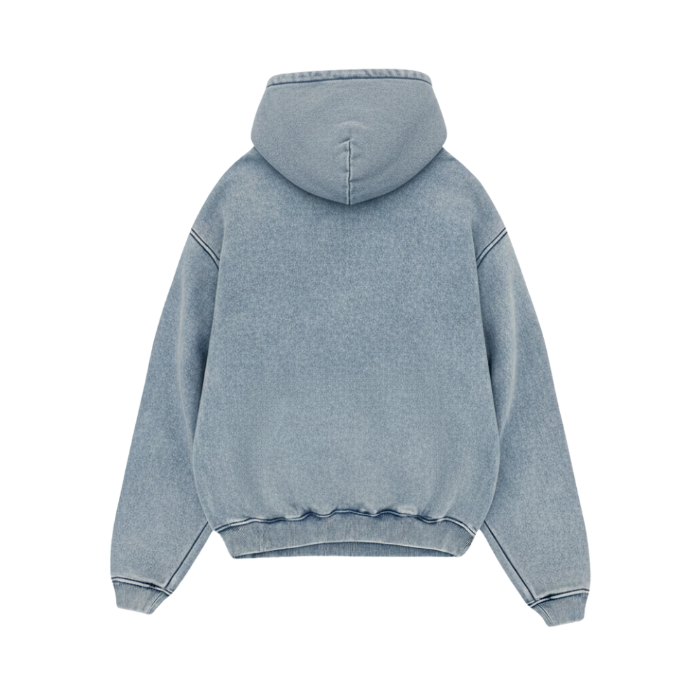 OFFSUPPLY GRAPHIC PRINT ICE BLUE ACID WASH HOODIE
