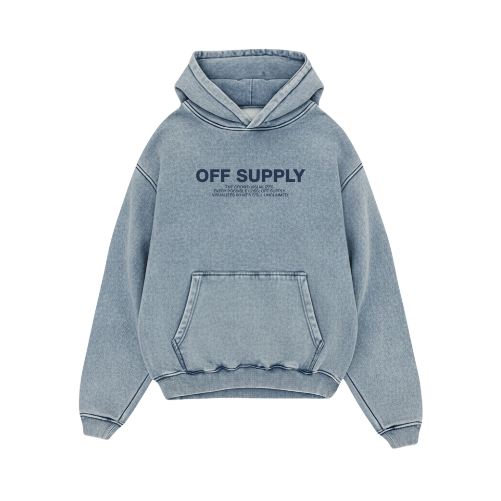 OFFSUPPLY GRAPHIC PRINT ICE BLUE ACID WASH HOODIE