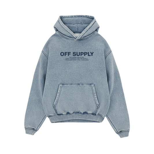 OFFSUPPLY GRAPHIC PRINT ICE BLUE ACID WASH HOODIE