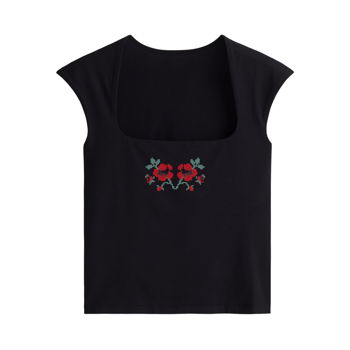 Off Supply Cross-stitch Motif Black Crop Top
