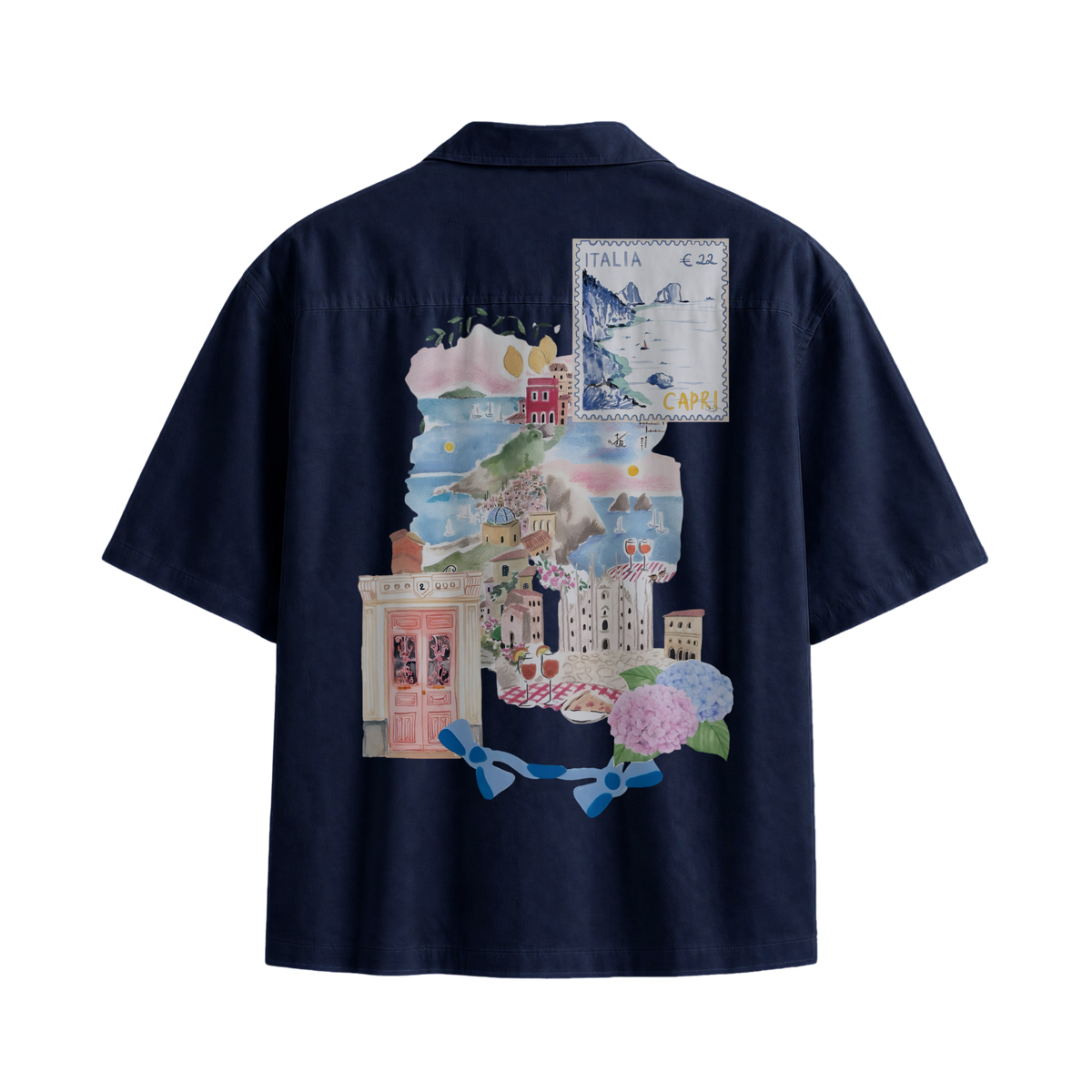 Off Supply Limoncello Afternoons Bowling Shirt Navy Blue