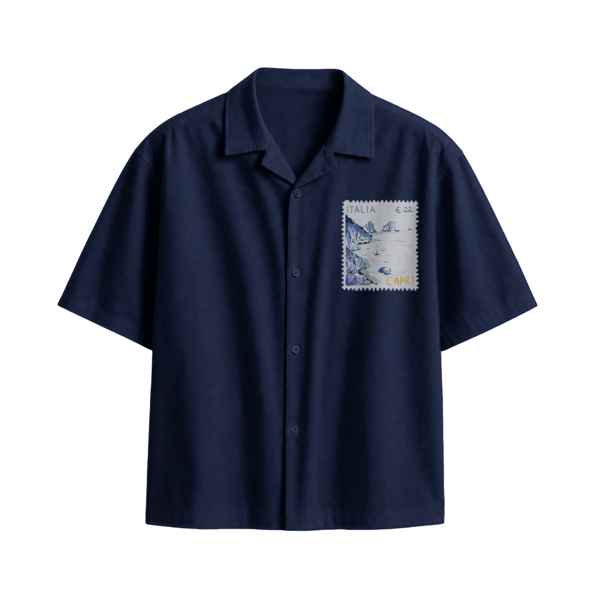 Off Supply Limoncello Afternoons Bowling Shirt Navy Blue