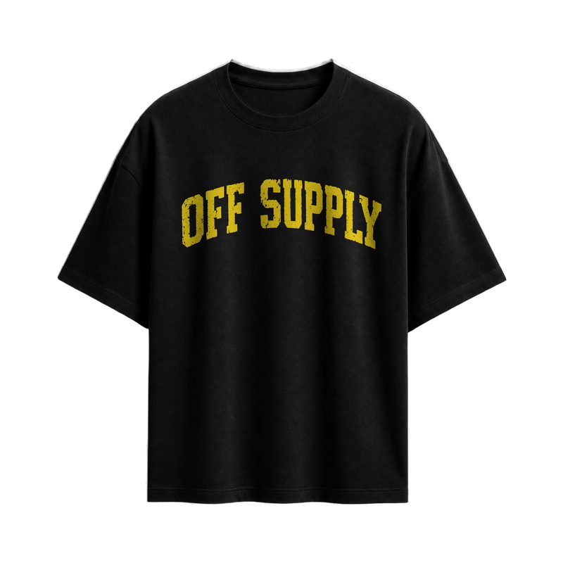 Off supply Varsity text Black T-shirt