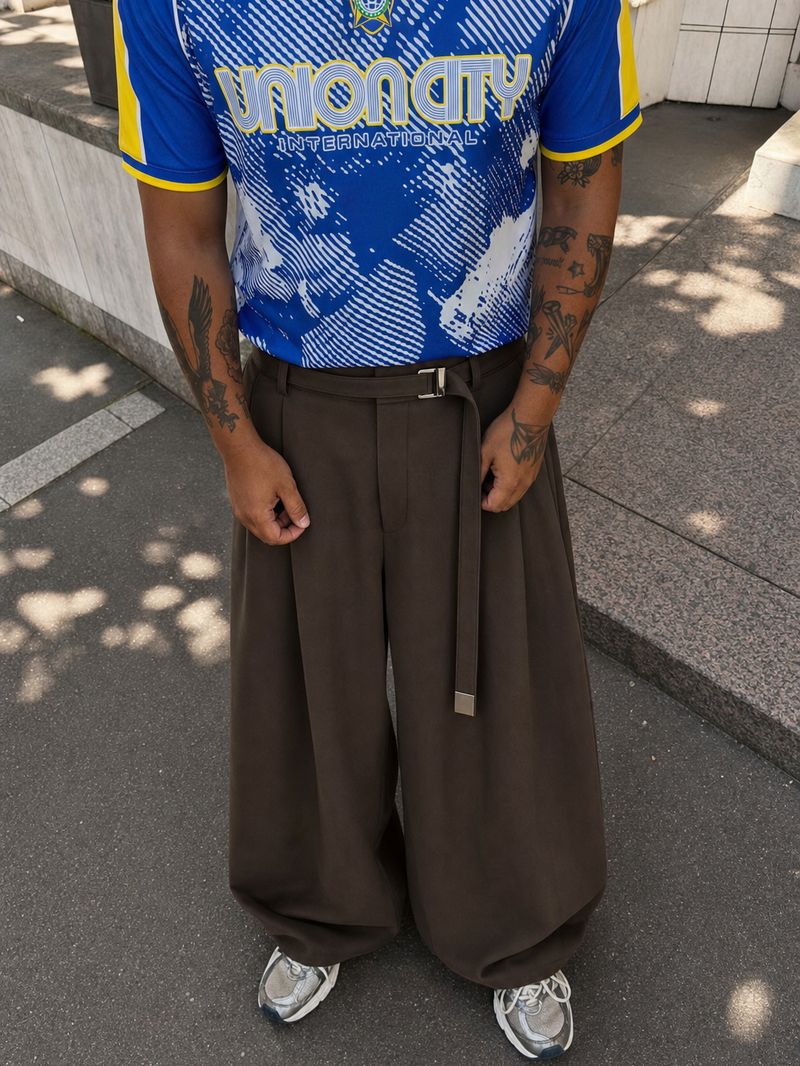 Off Supply Dune Dark Brown Trousers – model front