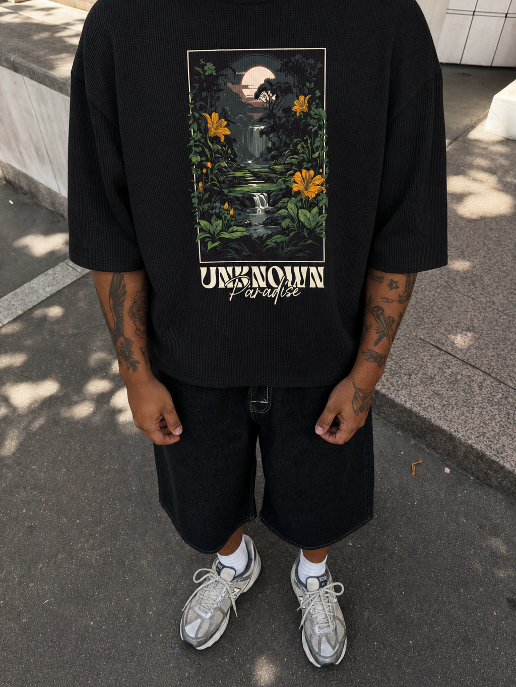 Off Supply Unknown Paradise Waffle T-shirt – model front