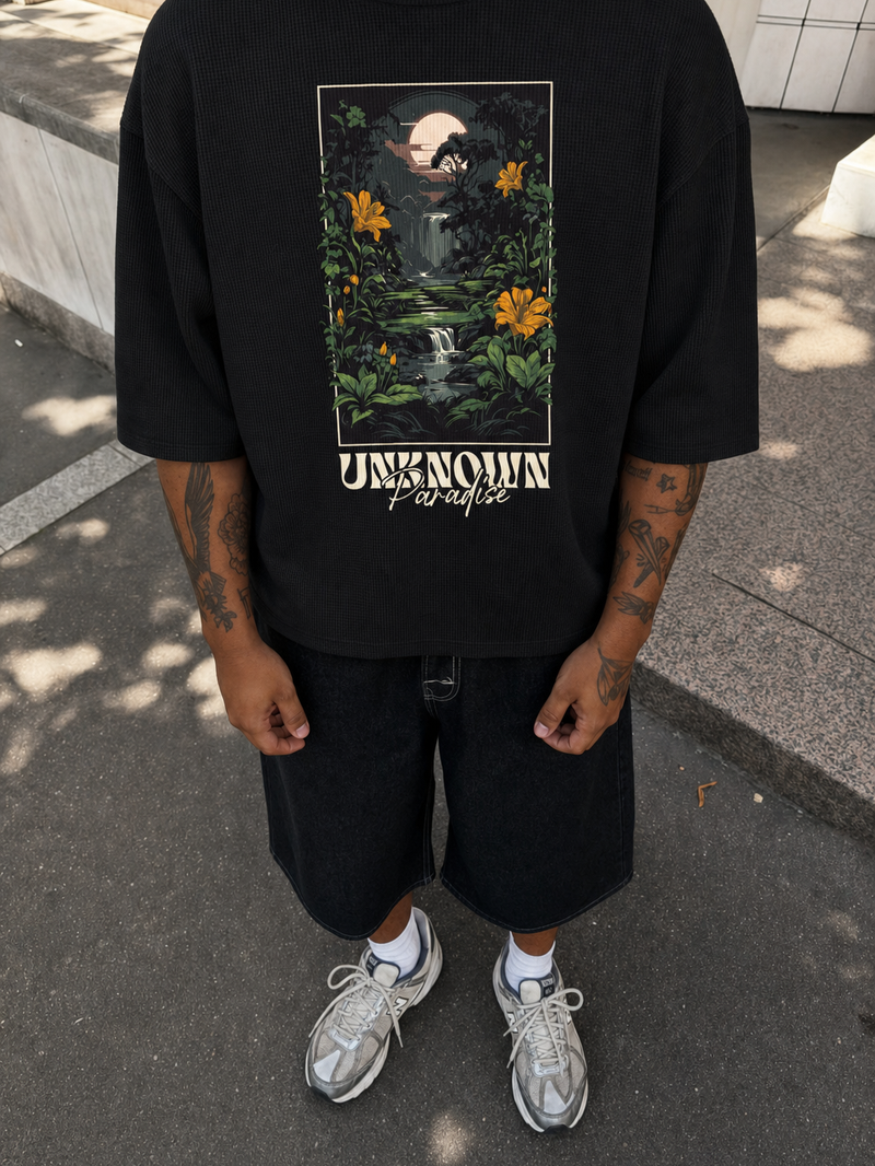 Off Supply Unknown Paradise Waffle T-shirt – model front