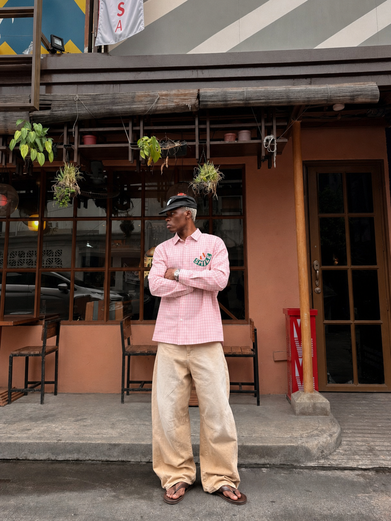 OFF SUPPLY SMILE SHIRT IN PINK – model front