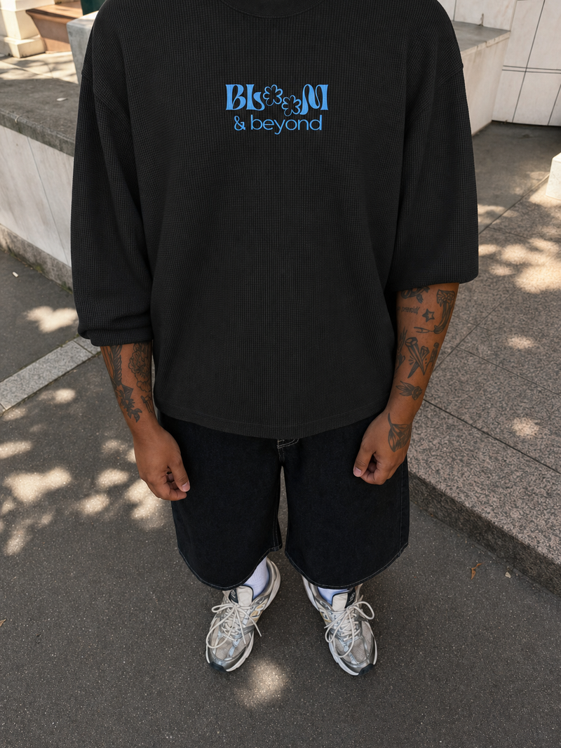 Off Supply Bloom & Beyond Black Waffle T-shirt – model front