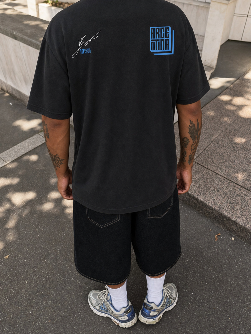 Off Supply Messi Icon Black T-Shirt – model back