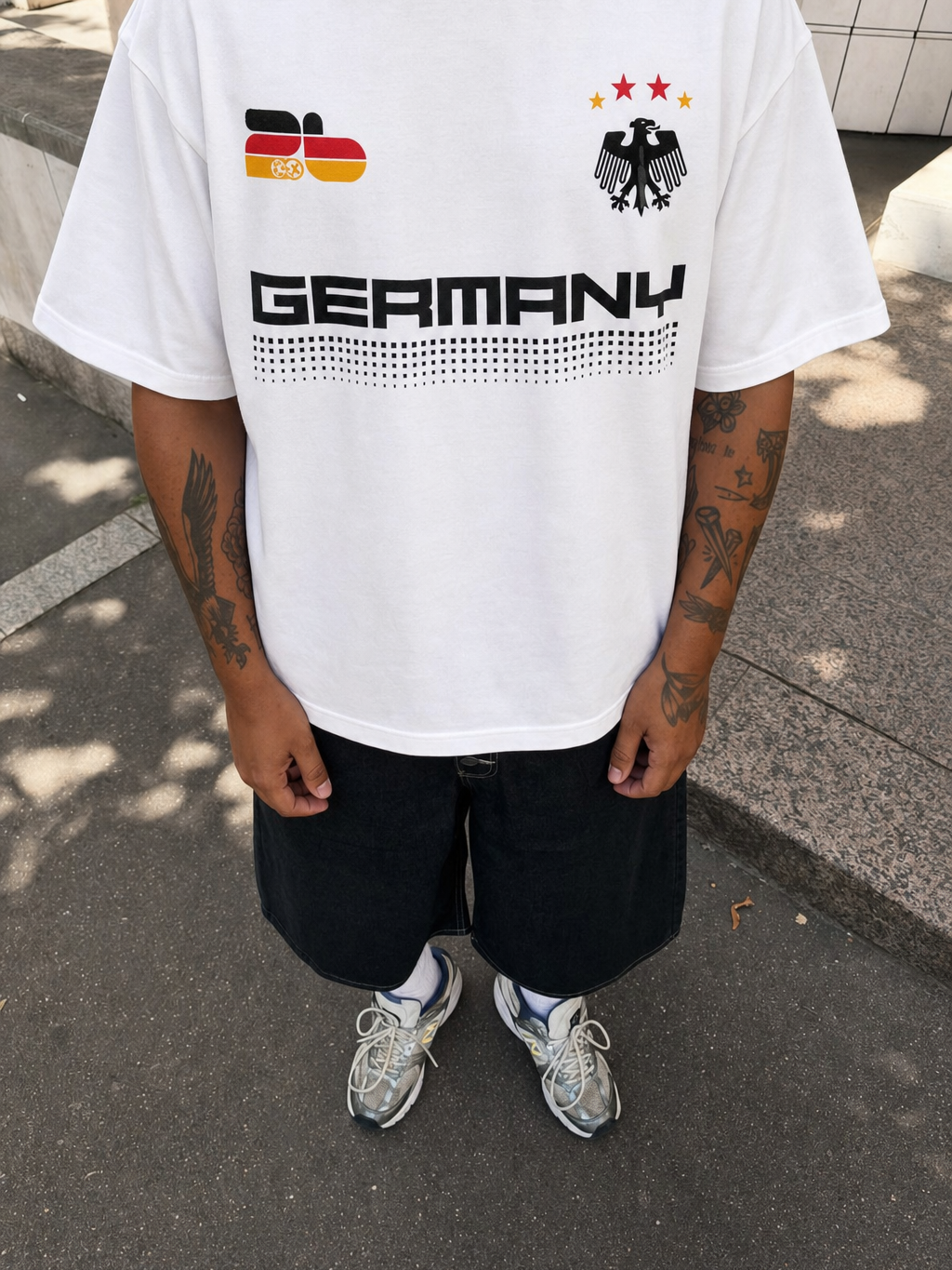 Off Supply Germany Trophy White T-Shirt – model front