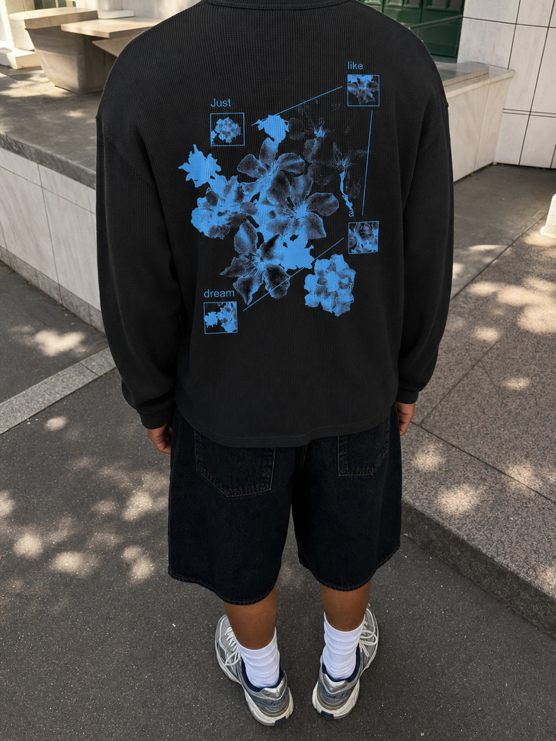 Off Supply Bloom & Beyond Black Waffle T-shirt – model back