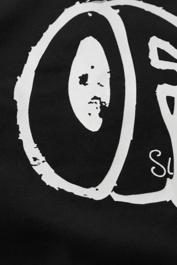 Close-up fabric detail - Off supply Club black T-shirt