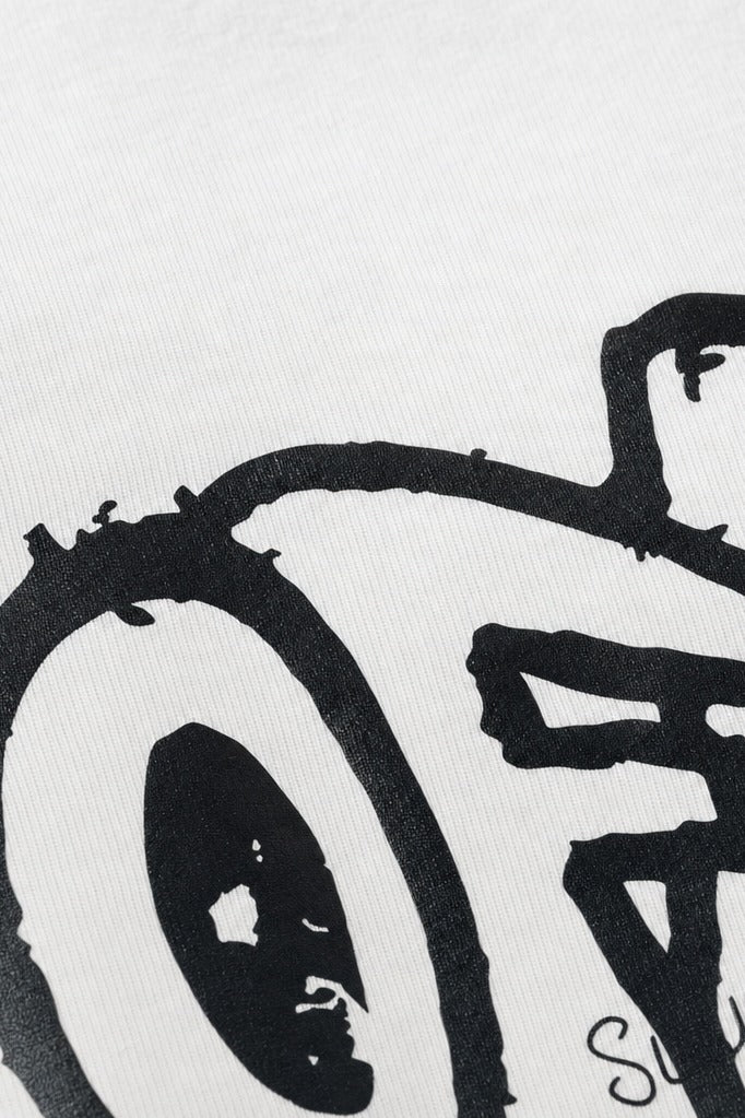 Close-up fabric detail - Off supply Club white t-shirt