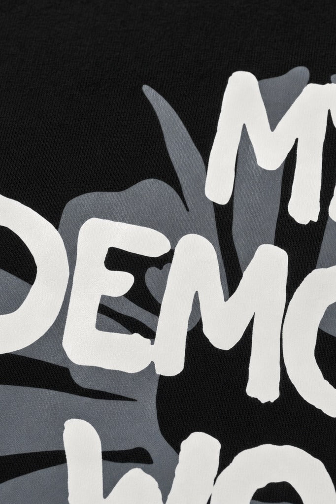 Close-up fabric detail - Off supply Demons Black T-shirt