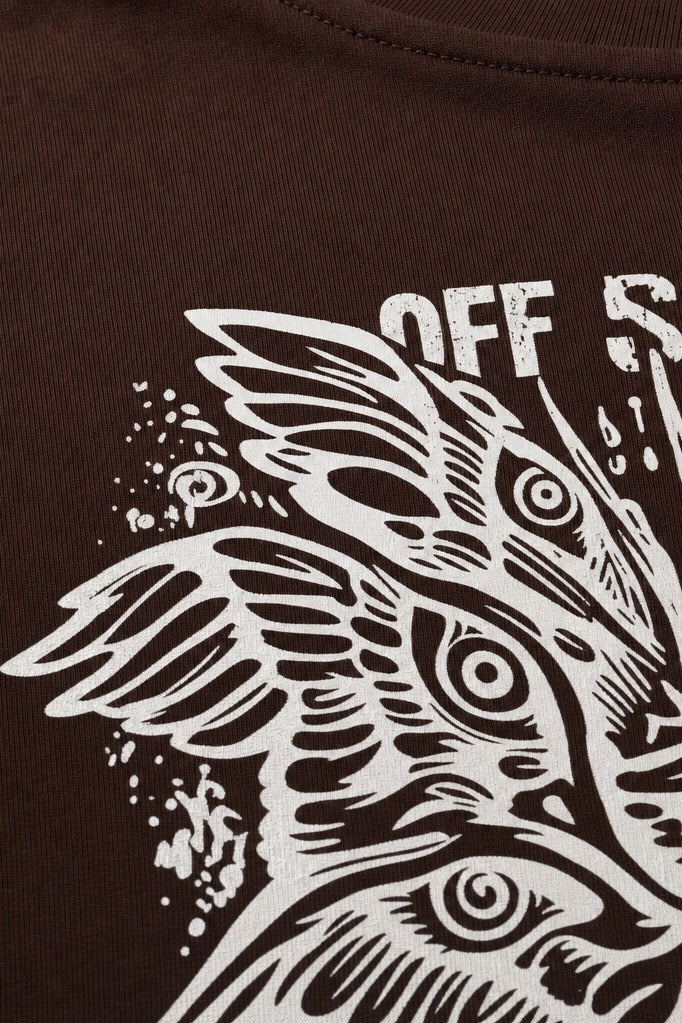 Close-up fabric detail - Off supply Eye Angel Brown T-shirt