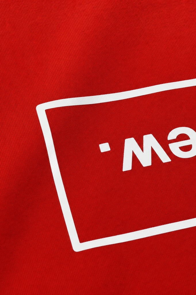 Close-up fabric detail - Off supply From another POV red t-shirt