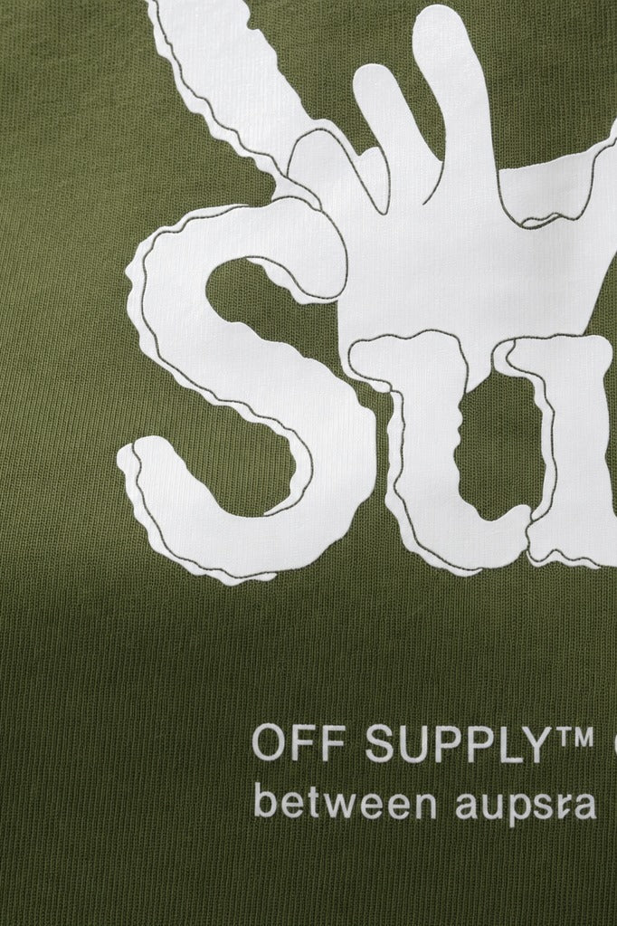 Close-up fabric detail - Off supply Modern Fashion olive green t-shirt