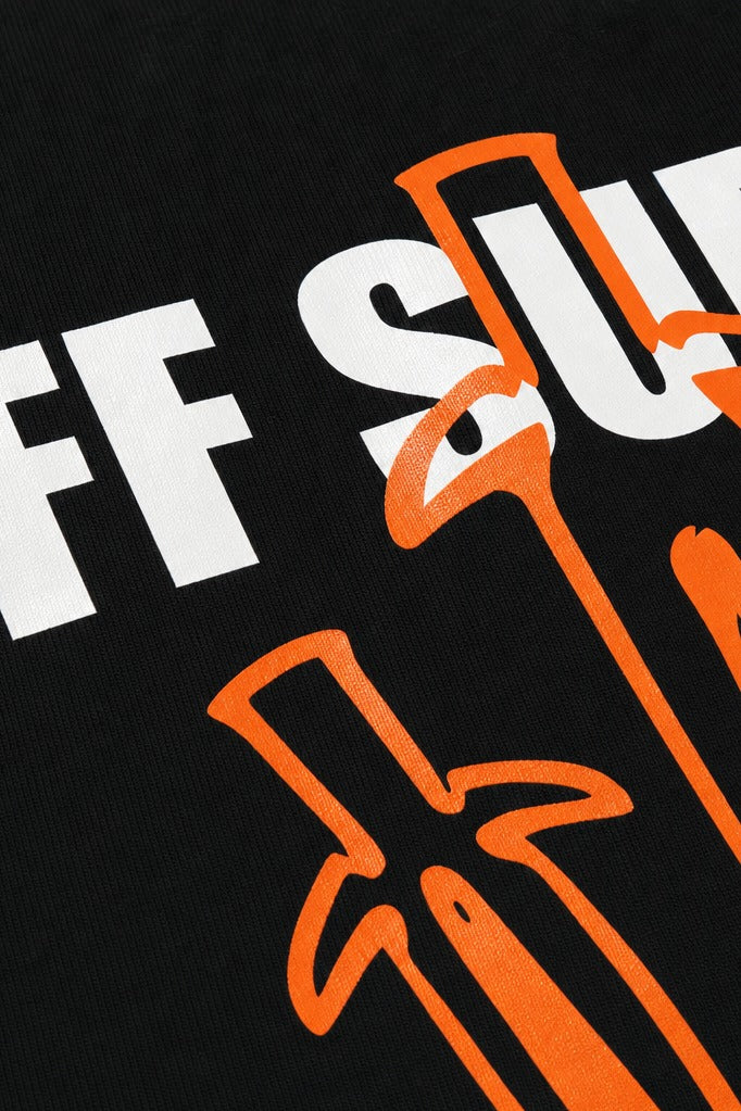 Close-up fabric detail - Off supply Orange Dagger black t-shirt