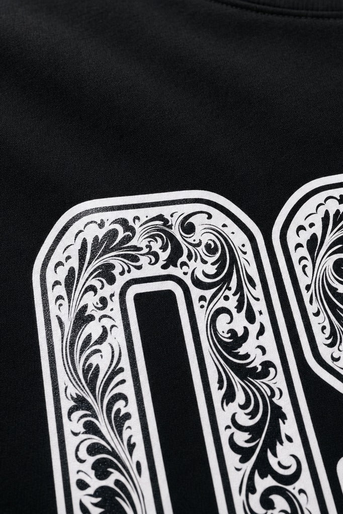Close-up fabric detail - Off supply OS black T-shirt