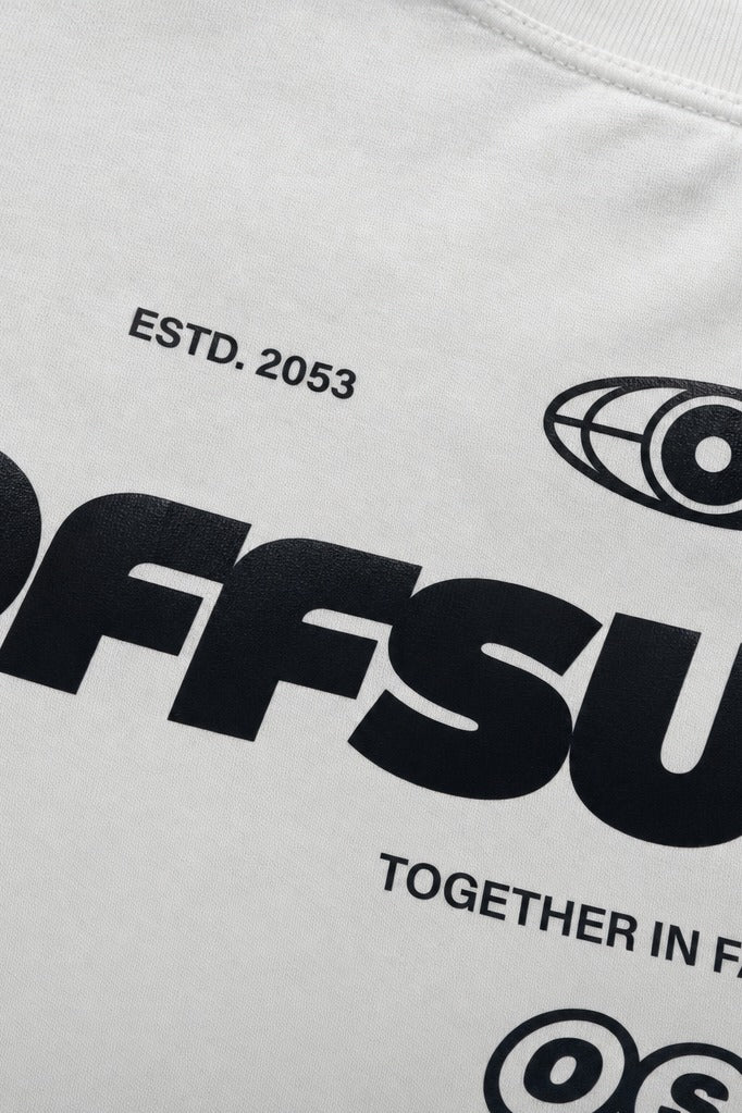 Close-up fabric detail - Off supply Together in Fashion white t-shirt