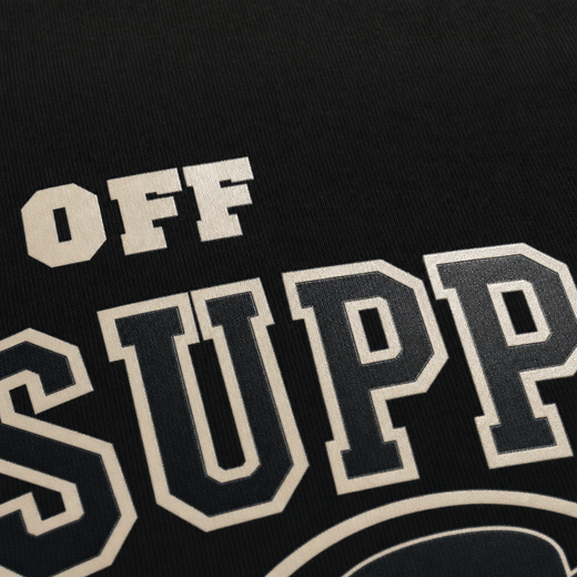 Off supply Varsity text Black T-shirt