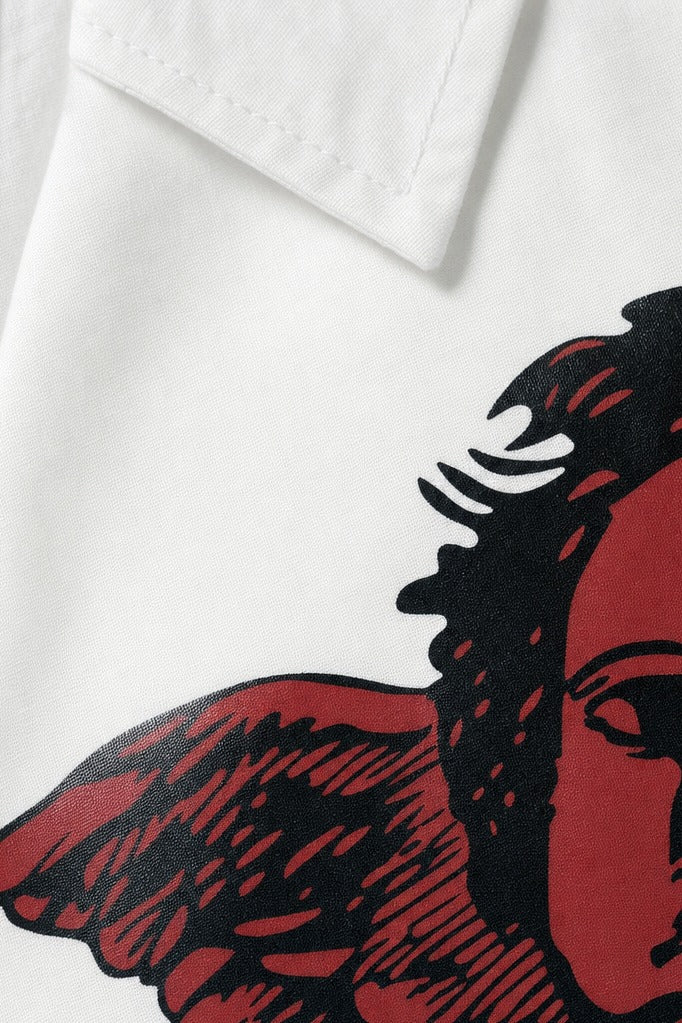 Close-up fabric detail - Off Supply Lost In Thoughts White Bowling Shirt