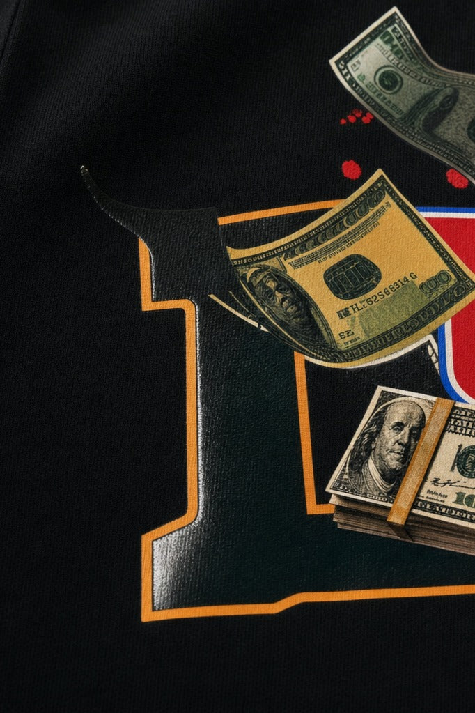 Close-up fabric detail - Off Supply Lucky Vibes Black Bowling Shirt